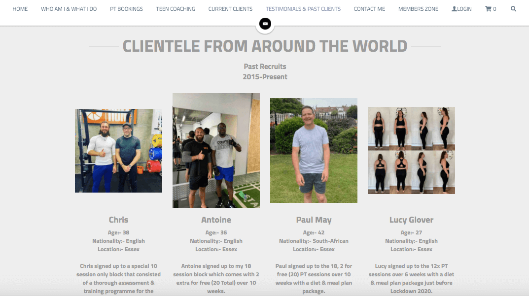 Customer testimonials published on a fitness website built on Strikingly Customer testimonials published on a fitness website built on Strikingly